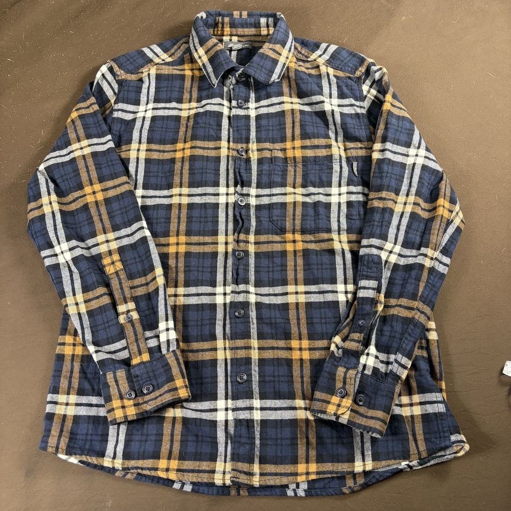 Eddie Bauer Flannel Shirt Mens Medium Blue Plaid Long Sleeve Button Up Outdoor